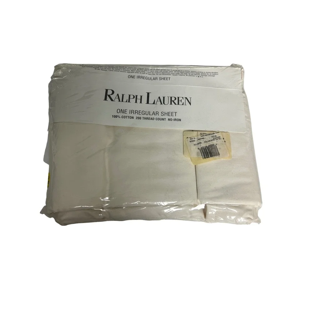 Ralph Lauren Flat Sheet Queen Cream 100% Cotton No-Iron Irregular Vintage G11